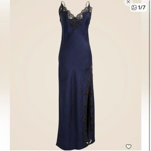 J.Crew Lace-trim slip dress in textured satin in navy size 2 NWT